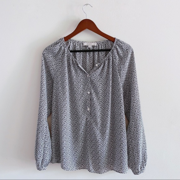 LOFT Tops - Loft Spotted Yoke Flowing Blouse